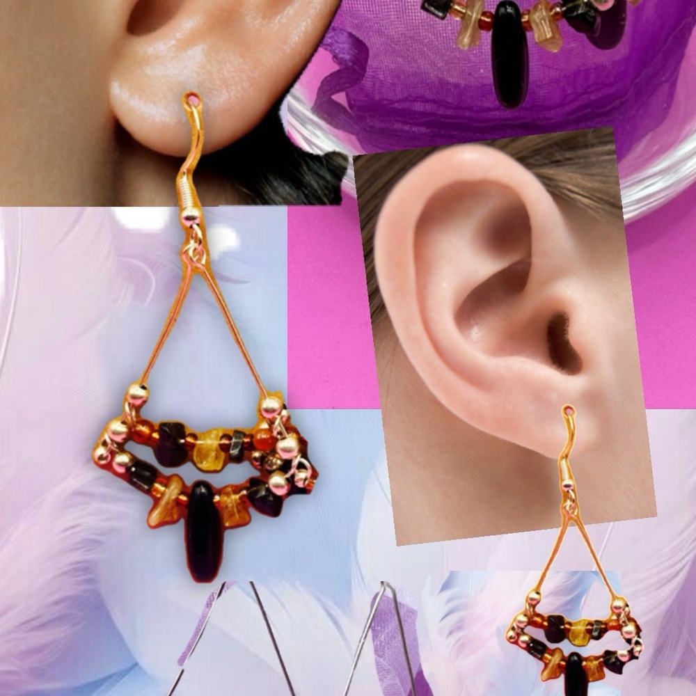 Silver and Gold Ornate Dangle Earrings with Triangular Design